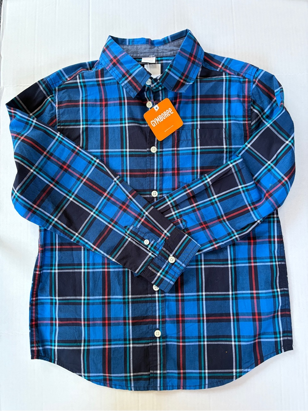 Gymboree Boys Plaid Button Down Shirt Size L 10-12 NWT Blue Long Sleeve